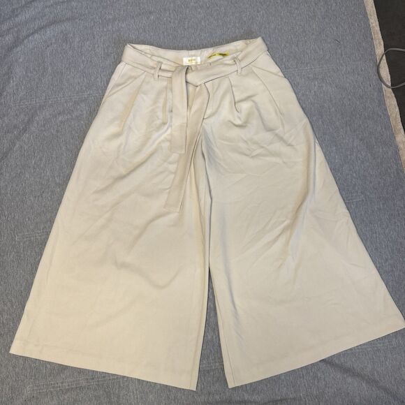 Anthropologie Maeve Tan Culottes Cropped Wide Leg Pants Womens 8 Belted Stretchy - Picture 3 of 14